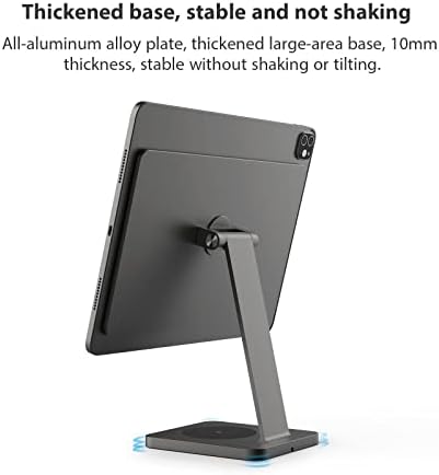 Meaowxva Магнетски стол за iPad со 15W безжично полнење алуминиум 360 ° држач за ротација на таблети за Apple iPad Pro 12.9 3 -та/4/5/6