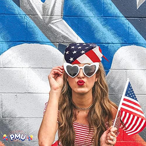 PMU патриотско американско знаме Бандана печатени starsвезди и ленти со поли-памук 21 инчи x 21 инчи PKG/1