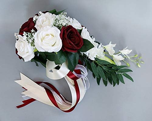 Chezmax свадба невестински букет вештачки розови цвеќиња со панделки во водопади цвеќиња куп за украси