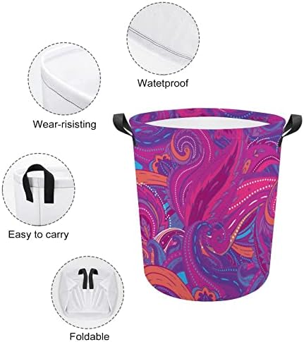 Флорал Пајсли Индиски преклопен корпа за перење, водоотпорна торба за складирање на корпи со рачка 16,5 x 16,5 x 17