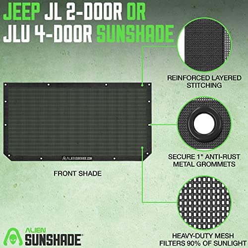 Alien Sunshade Jeep Wrangler JL & JLU - Front Mesh Sun Shade for Jeep JL Unlimited - Blocks UV, Wind, Noise - Bikini Jlkini Top Cover