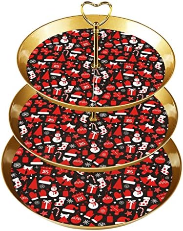 Штанд за Кекси од 3 Нивоа змејбту Со Златна Прачка Пластична Кула За Десерт Послужавник Црвена Божиќна Ракавица За Снешко Шапка Шема На Овошни