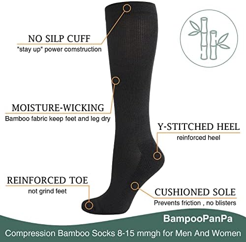 Бампопанпа 3 пара бамбус компресија чорапи Циркулација 8-15 mmhg Најдобра поддршка за атлетски трчање велосипедски чорапи за жени и мажи