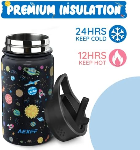 AEXPF изолирано детско шише со вода со ракав, 14 мл двојно wallиден вакуум од не'рѓосувачки челик протекување термос шише со вода, шема на планета