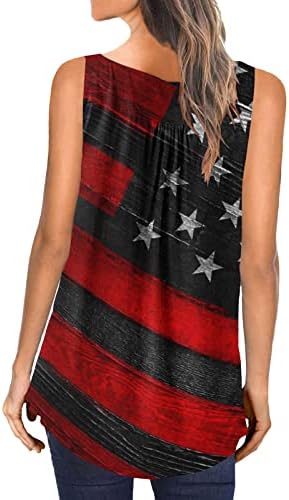 Хенли резервоарот врвови долга должина за жени лабави фларен кошули САД со знаме за печатење на знамето, проточна туника, врвна летна кошула