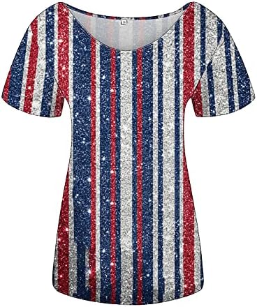 Врвови за кратки ракави за жени трендовски 4 -ти јули патриотски принт v kcreptop Официјални елегантни блузи кошули случајни маички