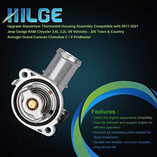 Hilge Upgrade Aluminum Thermostat Домување собрание компатибилен со 2011-2021 Jeep Dodge Ram Chrysler 3.6L 3.2L V6 возила - 200 Town & Country