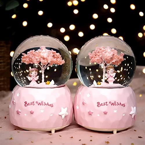 Снежни глобуси за девојки Сакура девојка кристална топка розова подарок за девојки лебдат снегулки музичка кутија шарени светла