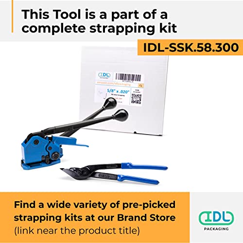 IDL пакување IDL-17-58 Алатка за комбинација без заптивка за 5/8 челична лента за челик-3-во-1 затегнувач, запечатувач и секач-Комбинирана