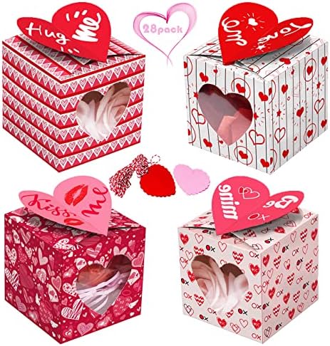 JQAQJU 28 Пакет Денот На Вљубените Кутии За Третира, Срцеви Кутии Рефус За Бонбони Мали Подарок Деца, Колачиња Пакување Материјали Црвена