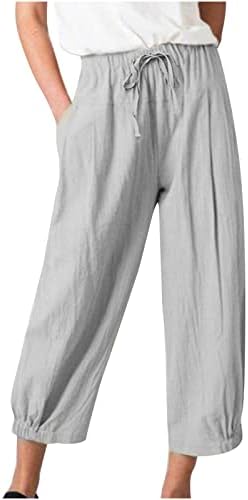 Oplxuo женски памук постелнина капри панталони обични лабави харем панталони Бохо исечени дното на високи половини џогери панталони