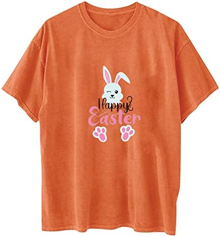 Среќни Велигденски кошули за жени Симпатична буна буква печатена маица околу вратот половина ракав преголеми маички помлади врвови