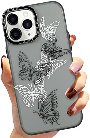 Мофинда за iPhone 11 Pro Max 6.7 2019 Проѕирен Мат Мека Школка Телефон Случај Симпатична Црна И Бела Пеперутка Печатење За Девојки Момчиња