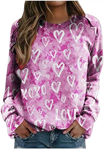 JJHAEVDY Ден на в Valentубените плус големина пулвер жени o-вратот врвови долги ракави пуловер loveубов срце графички врвни двојки