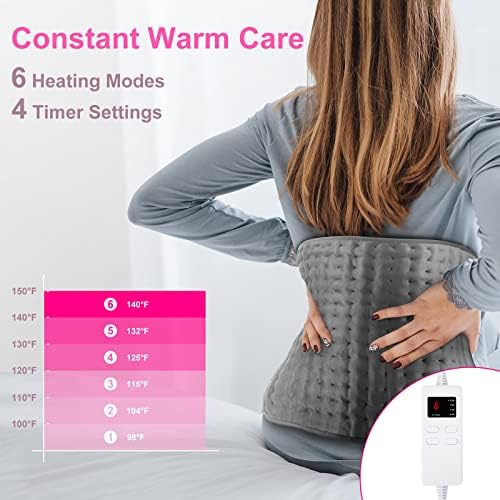Греење подлога за олеснување на болката во грбот и грчеви, [12 x 24] Голема електрична подлога за топлина за вратот и рамената ултра-мека