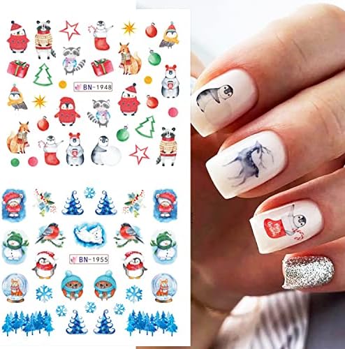 Божиќни налепници за уметност на ноктите декорации Зимски украси за нокти за вода, трансфер на вода снегулка снежна волнена капа нараквици