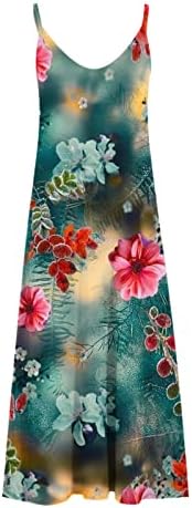 Пејок Макси Фустан За Жени 2023 Летни Цветни Печатени Сарафани Секојдневни Лабави Шпагети Без Ракави Долги Фустани На Плажа