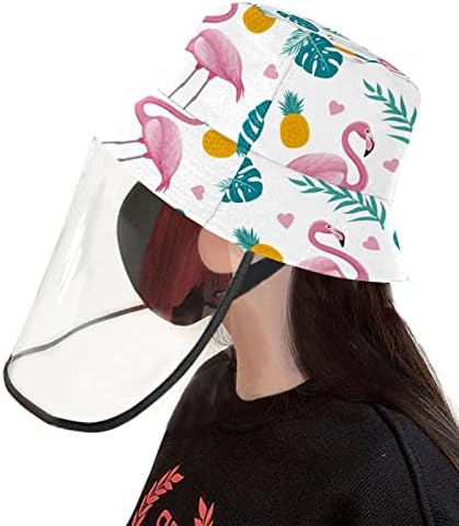 Заштитна капа за возрасни со штит за лице, рибарска капа Анти сонце, Фламинго ананас тропски палма лист