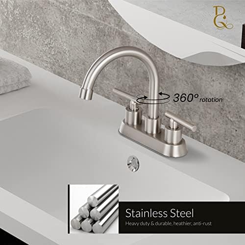 Brassqueen Brushed Nickel 4 -инчен бања суета палуба монтирање комерцијален простор заштеда на простор 2 дупки басен тапа со