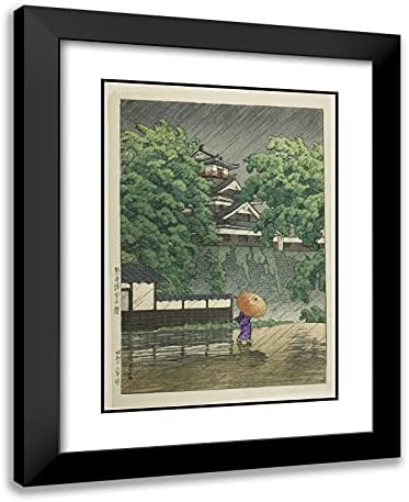 Artdirect Kawase hasui 19x24 Црно модерен врамен уметнички печати со наслов Удо Бедем, замок Кумамото