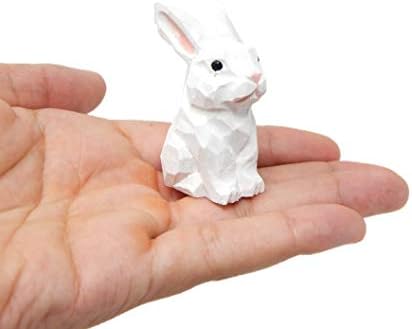 Зајак минијатурна дрвена фигурина - мала 2 “, резба, рачно изработена, декорација, мини животни, зајаче