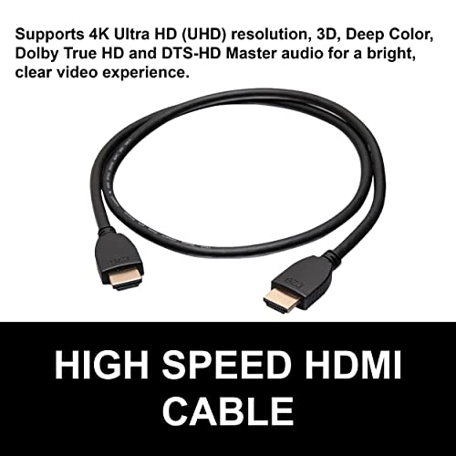 C2G HDMI кабел, 4K, кабел со голема брзина HDMI, Етернет, 60Hz, 1,6 стапки, црни, кабли да одат 42500