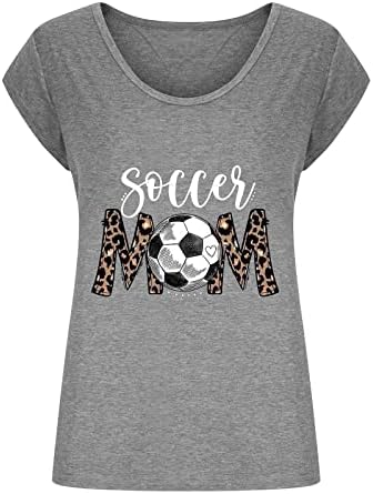 Фудбал мама резервоар врвови за жени-маичка со ракав за вратот, симпатична буква печатена леопард мама графичка мета каузална летна