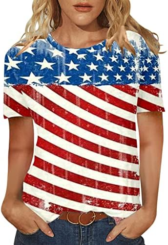 4 јули Маици Кошули За Жени Кратки Ракави О-Вратот Туника Врвови Американско Знаме Ѕвезди Шарени Патриотски Маици