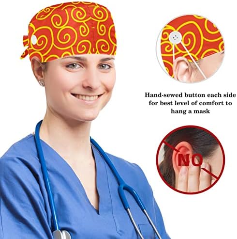 Муоум операција капа буфан капа работна капа со копчиња и лакови за коса за жени, долга коса, кинески облаци портокалово
