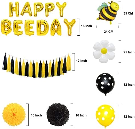 Brt bearingshui среќни украси на пчели, среќен балон за балон, балон за балон за пчела за бебиња туш 1 -ви роденденски пчела забава