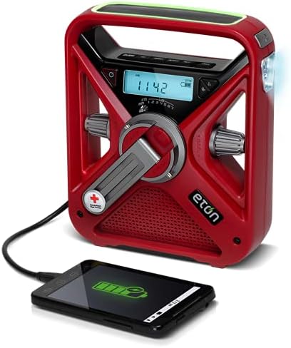 Eton American Red Cross Frx2 Hand Turbine AM/FM/NOAA временско радио со USB полнач за паметни телефони и LED фенерче и LED фенерче и
