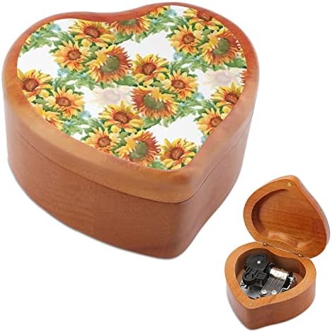 Сончојачи на акварел срцеви музички кутии Дрвени музички кутии Најдобар подарок за годишнината Божиќ роденден