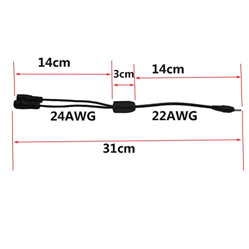 Кабел за сплитер на горниот дел на DC Y 1 машки до 2 женски, 3,5 mm x 1,35мм DC кабел за адаптер за продолжување на напојувањето, за камери за