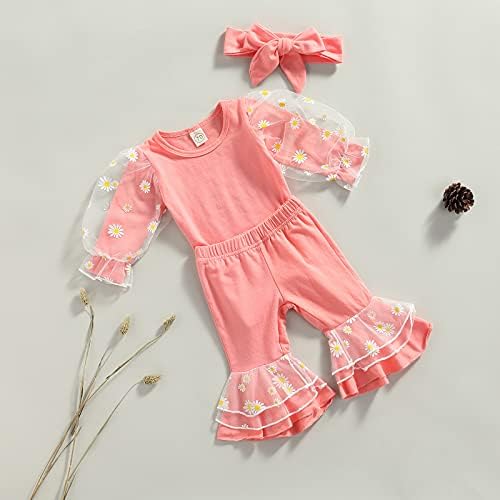 3 парчиња бебе девојче Дејзи облека од мрежи за крпеница ромпер карорал цветни панталони поставени симпатични новороденчиња есен зимска облека