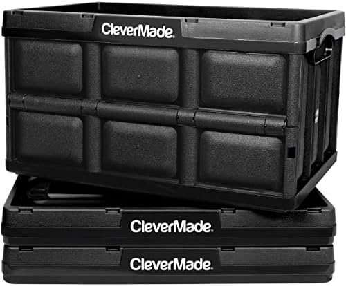 CleverMade 46l Склопувачки Канти За Складирање-Издржливи Пластични Преклопни Гајби за Комунални Услуги &засилувач; 46l Склопувачки