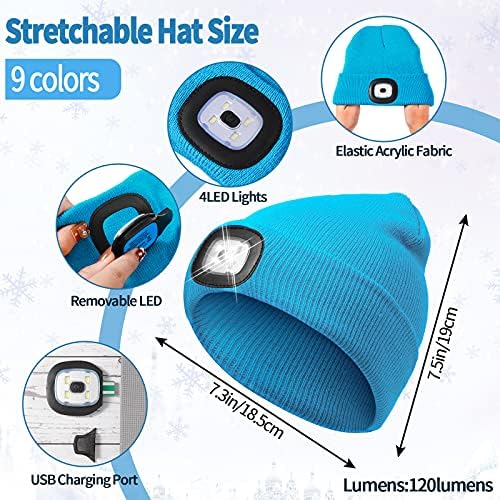 Satinior 9 PCS Kids LED Beanie Unisex LED Beanie Hat со светло USB -полнење зимски плетени капачиња за девојчиња за момчиња