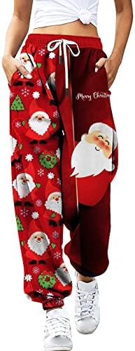 Женски Божиќни џемпери плус големина удобни високи половини опуштени вклопени карго панталони Божиќни лабави фит салон џогери
