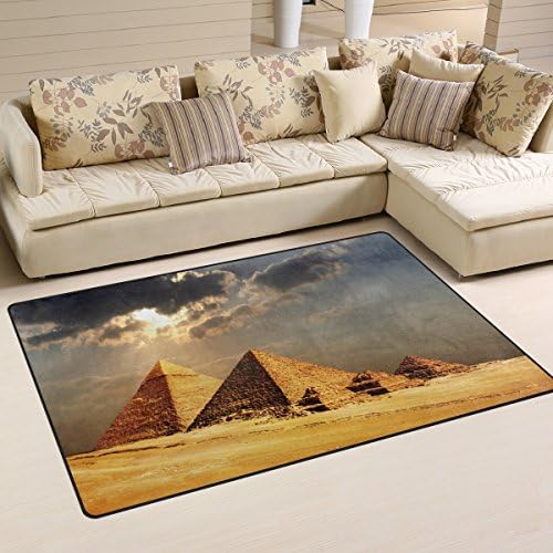 Велле египетска област килим 5'x3 ', пирамидален под и нелизгаз за живеење за живеење во домови