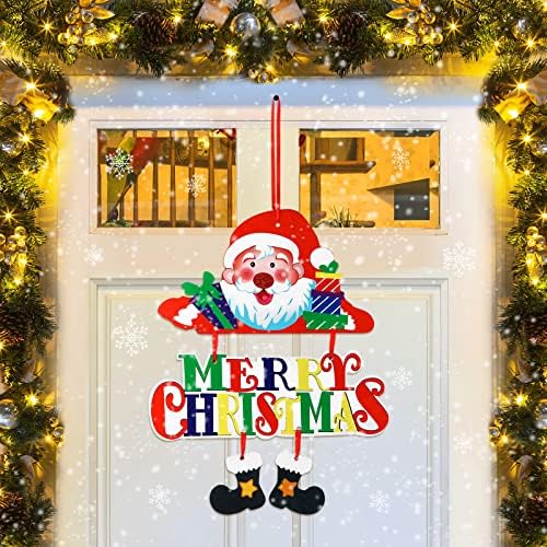 Vxtrri Среќен Божиќ висина врата знак црвена Дедо Мраз дрвена плакета добредојде на вратата за вратата за Божиќна куќа училница домашна