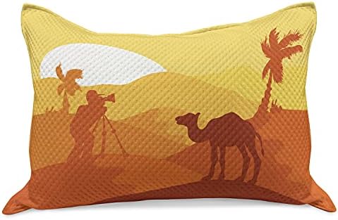 Амбесон патување плетен ватенка перница, монохроматски распоред на пустински пејзаж со камила савана омбре обоена, стандардна покривка за перница со големина на к