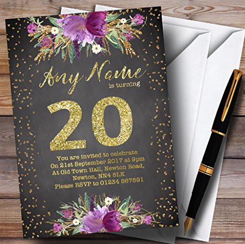 Картичката Зоолошката Градина Креда Акварел Виолетова Златна 20-Ти Персонализирани Покани За Роденден