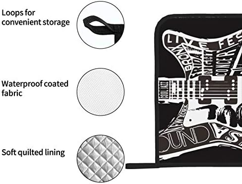 Графити Хард Рок Н Рол музичка гитара за кујнски пешкири со држачи за тенџере, отпорни на топлина, кујнски крпи и поставувања на држачи