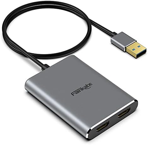 FAIRIKABE USB 3.0 До Двоен HDMI Адаптер 4K 30Hz, USB До HDMI Адаптери за 2 Монитори/ТВ, USB a До Hdmi Сплитер Поддршка Windows/MAC