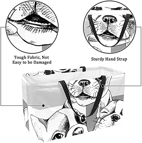 Кошница за еднократно шопинг сиво бело смешно булдог преносен преклопен пикник намирници кеси за перење алишта за торба за торба
