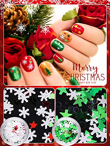 Ебанку 6 кутии Божиќни нокти, снегулки за снегулка за нокти уметност холографски ласерски нокти сјајни снегулка на новогодишни елки,
