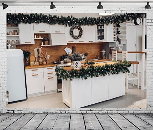 Beleco 10x8ft ткаенина Божиќна кујна позадина модерна бела кујна куќа печење готвење позадина затворен Божиќ банер фото -украси украси Деца