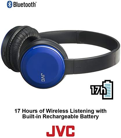 JVC безжична лесна рамна преклопување на уво Bluetooth безжична лента за глава со микрофон, сина