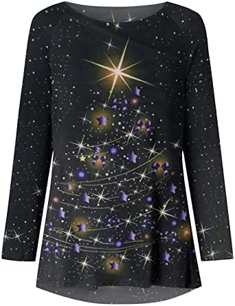 Божиќни дрвја светла жени со долги ракави обични кошули пуловер лабава туника врвови празнично Божиќно печатење о-врат блуза