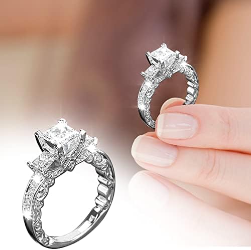 925 Сребрена CZ кубна цирконија 3-камен ангажман прстен принцеза го намали прстенот на годишнината од пасолити за жени со големина