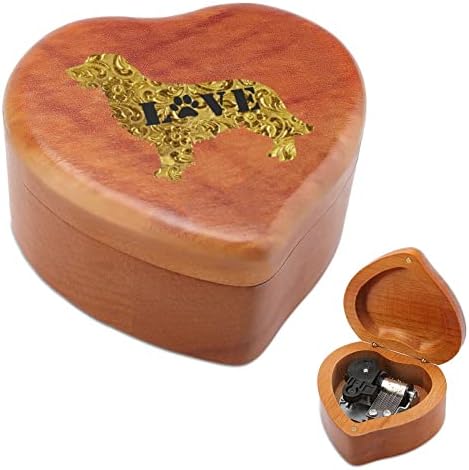 Златен ретривер Loveубовен куче шевост пошумено музички кутии гроздобер врежана срцева музичка кутија подарок за Божиќ роденден на годишнината